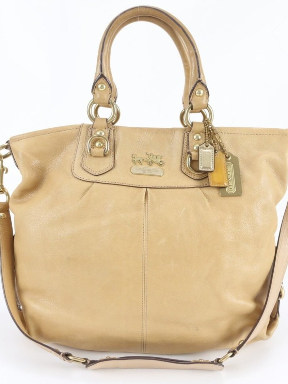Coach Beige Leather Tote with Gold Hardware